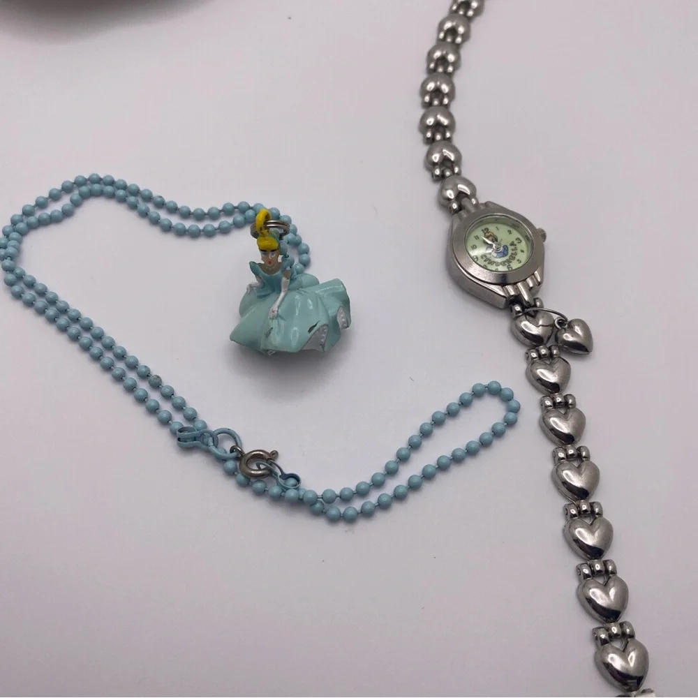 Disney Princess Cinderella 2 PC Set Watch with Heart Shaped Links & Necklace